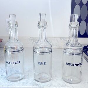 Antique Liquor Bottles & Stoppers Saloon Style Bundle of 3 Silver Stripes 11.5”H